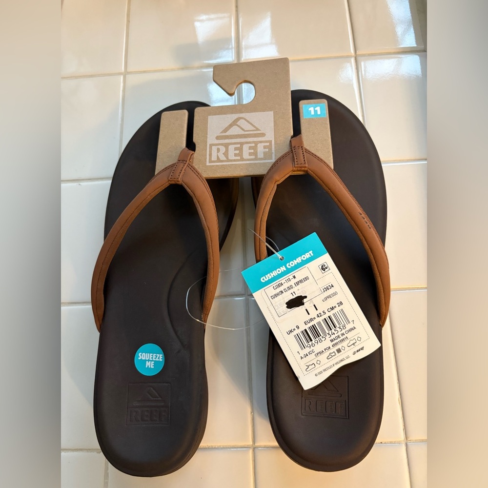 NWT Reef Cushion Cloud Expresso (Brown) Flip Flops Sandals Size 11 $55